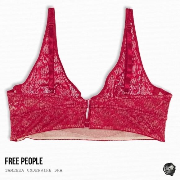 FREE PEOPLE TAMEEKA LONGLINE UNDERWIRE BRA IN BERRY ELECTRIC SHEER LACE RED - Picture 2 of 8